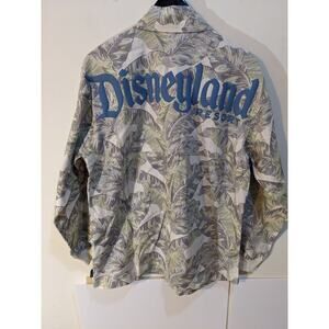 Disneyland Resort Linen Blend Palm Trees Floral Hawaiian Button Down Shirt Sz S